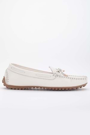Kadın Hakiki Deri Klasik Loafer - Krem