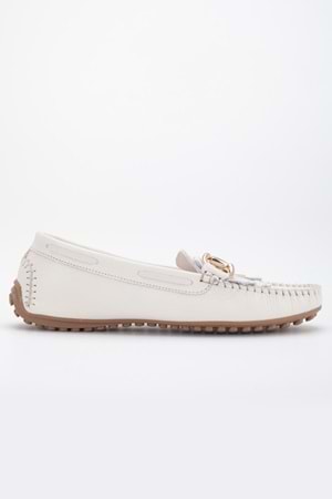 Kadın Hakiki Deri Tokalı Klasik Loafer - Krem