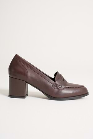 Kadın Hakiki Deri Kalın Topuklu Klasik Ayakkabı - Kahve