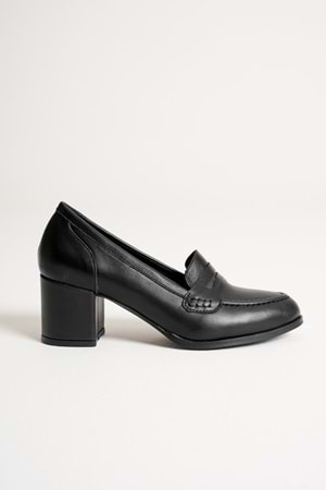 Kadın Hakiki Deri Kalın Topuklu Klasik Ayakkabı - Siyah