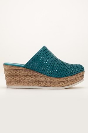 Kadın Hakiki Deri Burnu Kapalı Dolgu Topuk Terlik - Ocean Depths