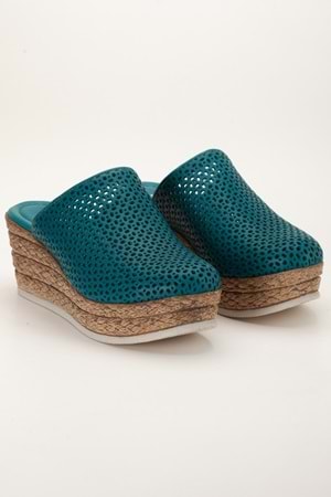 Kadın Hakiki Deri Burnu Kapalı Dolgu Topuk Terlik - Ocean Depths