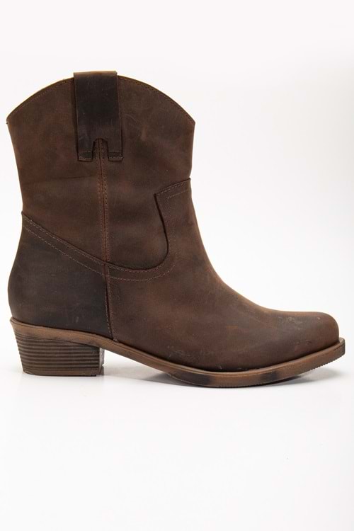 Crazy Deri Kadın Kovboy Bot - Kahve