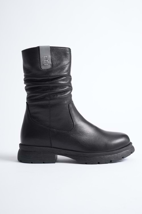 Kadın Hakiki Deri İçi Kürklü Körüklü Bot - Siyah