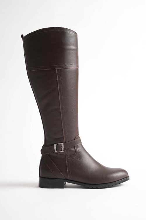 Kadın Hakiki Deri Tokalı Binici Çizme - Kahve