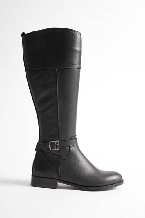 Kadın Hakiki Deri Tokalı Binici Çizme - Siyah